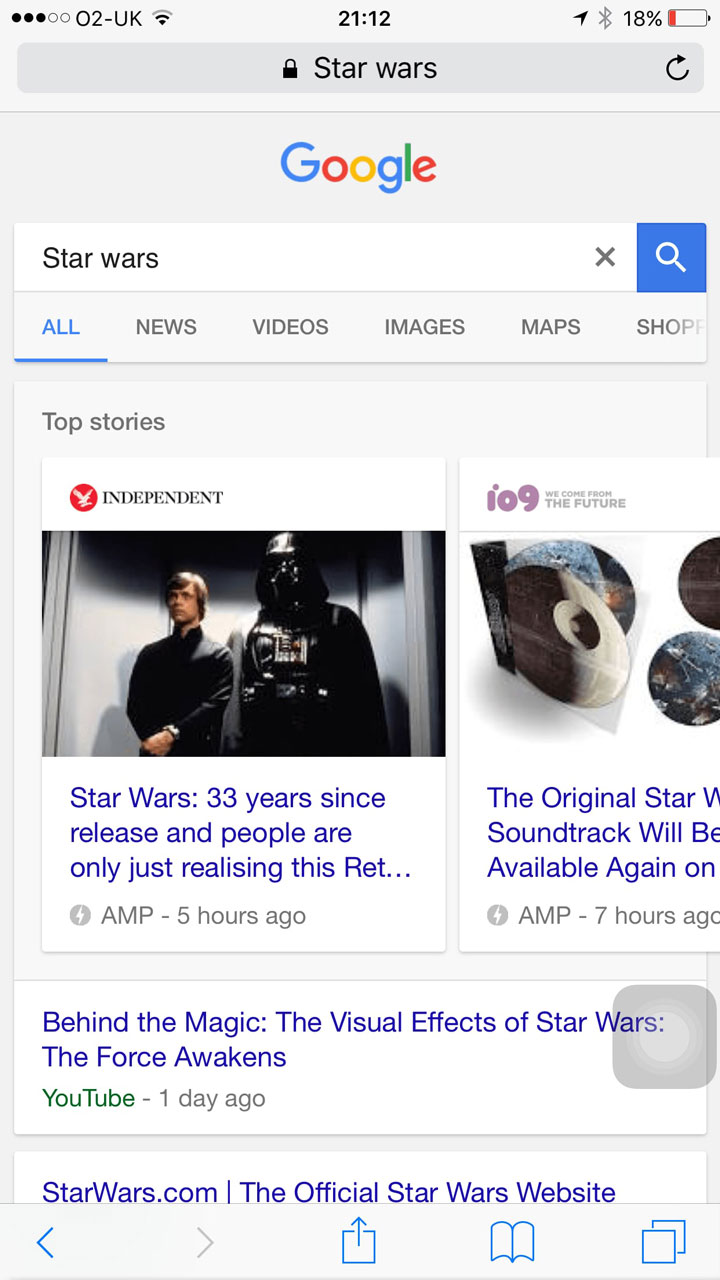 نمایش علامت AMP در نتایج جستجوی گوگل در موبایل
